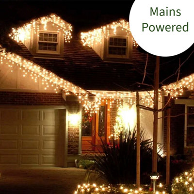 Best Artificial 20M/65Ft Warm White Connectable Icicle Lights 672 Mains Powered Leds 8 Settings Memory & Timer Outdoor Weatherproof Christmas from B&Q