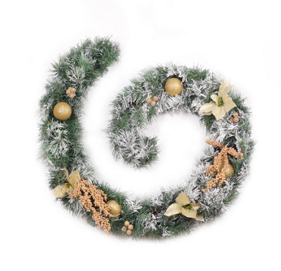 Best Artificial 6Ft Frosted Gold Decorated Christmas Garland Bannister Staircase Fireplace from B&Q