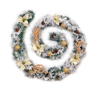 Best Artificial 9Ft Frosted Gold Decorated Christmas Garland from B&Q
