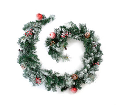 Best Artificial 9Ft Lightly Frosted Red Decorated Christmas Garland Bannister Staircase Fireplace from B&Q