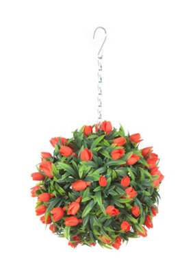 Best Artificial 24Cm Orange Lush Tulip Hanging Basket Flower Topiary BallSuitable For Outdoor UseWeather & Fade Resistant from B&Q