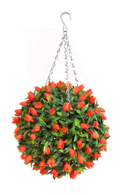 Pair Of Best Artificial 28Cm Orange Tulip Hanging Basket Flower Topiary BallSuitable For Outdoor UseWeather & Fade Resistant from B&Q
