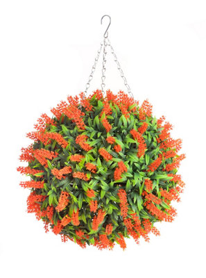 Best Artificial 38Cm Orange Lush Lavender Hanging Basket Flower Topiary BallSuitable For Outdoor UseWeather & Fade Resistant from B&Q