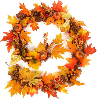Best Artificial 6Ft/180Cm Autumn Winter Halloween Maple Garland With Pumpkins Acorns Berries from B&Q