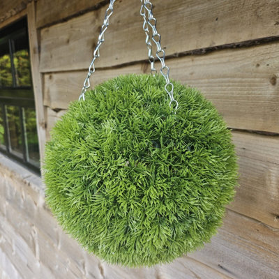 Best Artificial 28Cm Green  Grass Moss Hanging Basket Topiary BallSuitable For Outdoor UseWeather & Fade Resistant from B&Q