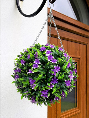 Best Artificial 28Cm Purple Lily Hanging Basket Flower Topiary BallSuitable For Outdoor UseWeather & Fade Resistant from B&Q