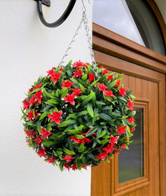Best Artificial 28Cm Red Lily Hanging Basket Flower Topiary BallSuitable For Outdoor UseWeather & Fade Resistant from B&Q