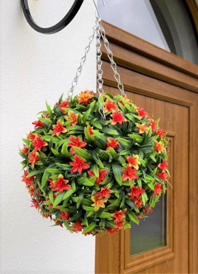 Best Artificial 28Cm Orange Lily Hanging Basket Flower Topiary BallSuitable For Outdoor UseWeather & Fade Resistant from B&Q