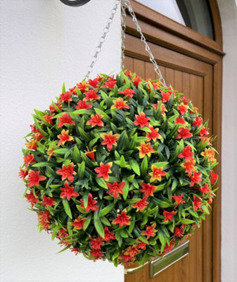 Best Artificial 38Cm Orange Lily Hanging Basket Flower Topiary BallSuitable For Outdoor UseWeather & Fade Resistant from B&Q