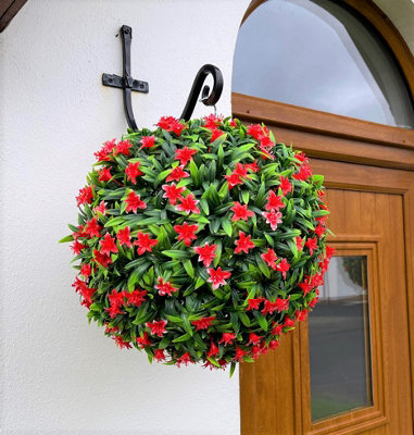 Best Artificial 38Cm Red Lily Hanging Basket Flower Topiary BallSuitable For Outdoor UseWeather & Fade Resistant from B&Q