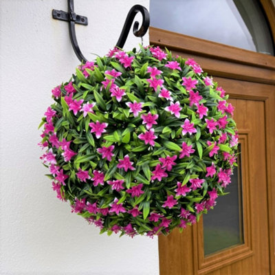 Best Artificial 38Cm Pink Lily Hanging Basket Flower Topiary BallSuitable For Outdoor UseWeather & Fade Resistant from B&Q