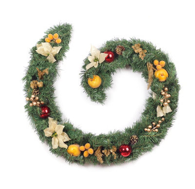 Best Artificial 6Ft/180Cm Copper & Bronze Decorated Christmas Garland With Gold Dusted Acorns Festive Bannister Fireplace from B&Q