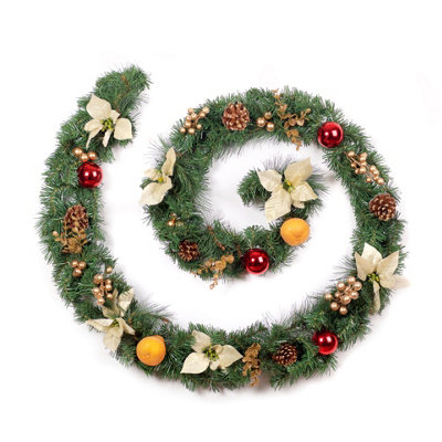 Best Artificial 12Ft / 360Cm Copper & Bronze Decorated Christmas Garland With Gold Dusted Acorns Festive Bannister Fireplace from B&Q