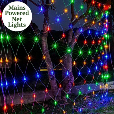 Best Artificial 2M X 2M Multi Coloured Outdoor Connectable Christmas Net Lights With 120 Leds Mains Powered from B&Q