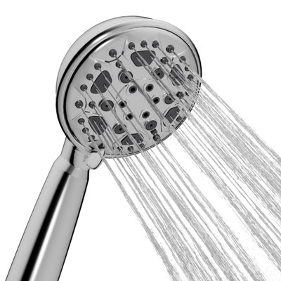 Hnnhome Hydropulse 100mm Handheld High Pressure Shower Head6 Spray Mode Universal Power Showerhead Replacement (Chrome) from B&Q