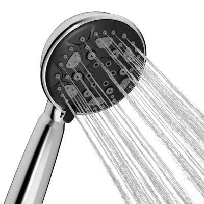 Hnnhome Hydropulse 100mm Handheld High Pressure Shower Head6 Spray Mode Universal Power Showerhead Replacement (Matt Black) from B&Q