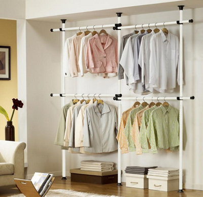 House Of Home Double Telescopic White Wardrobe Organiser Hanging Rail Clothes Rack Adjustable Storage Shelving from B&Q