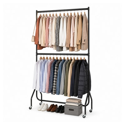 House Of Home Unisex Black Long X 6Ft Two Tier Heavy Duty Clothes Rail Garment Hanging Rack In 4Ft - Image 3