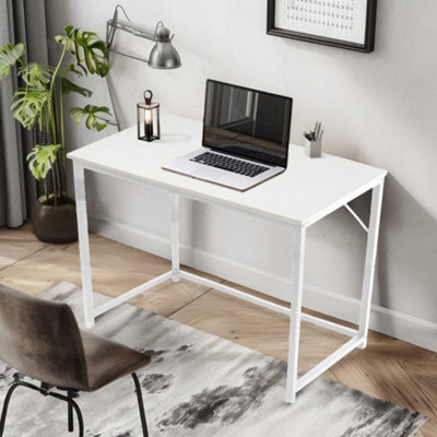 B&Q -  Computer Desk With White Powder Coated Finish Sturdy Home Office Workstation For Small Spaces 80Cm