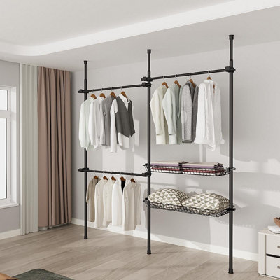 House Of Home  Double Telescopic Clothes Rail With Basket - Black - 130x110 - Image 5