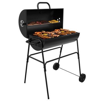 House Of Home Barrel Charcoal Bbq Grill With Lid Thermometer, Portable Trolley Smoker, Wheels Large