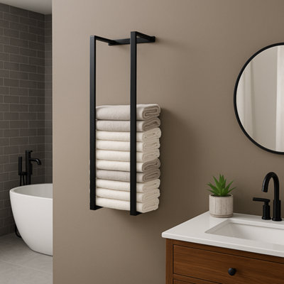B&Q -  Wall Mounted Black Towel Holder Rack 75X40X20Cm