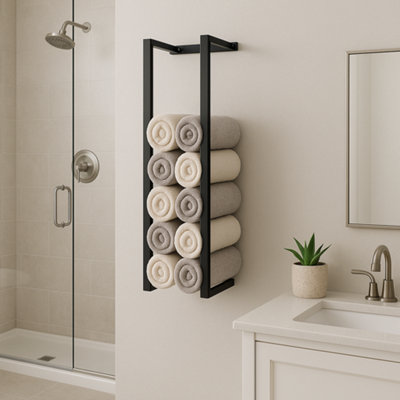 House Of Home Wall Mounted Black Towel Holder Rack 70X20X15Cm from B&Q