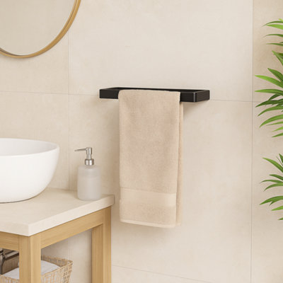 B&Q -  Wall Mounted Towel Holder Rail Black Stainless Steel Rectangle 20Cm