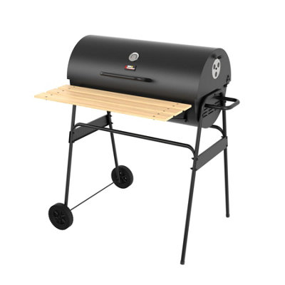 House Of Home Unisex Black Barrel Charcoal Bbq Grill Smoker With Thermometer Wheels & Shelf In Extra Large - Image 3