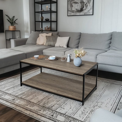 House Of Home Grey Rustic Coffee Table With Metal Frame For Home Decor 100 X 50 X 45Cm