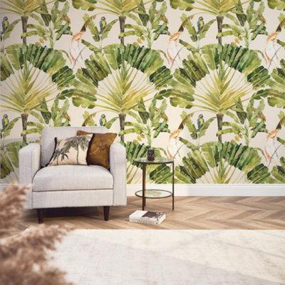 I Love Wallpaper Parrot Paradise Mural Cream (350Cm X 240Cm) from B&Q