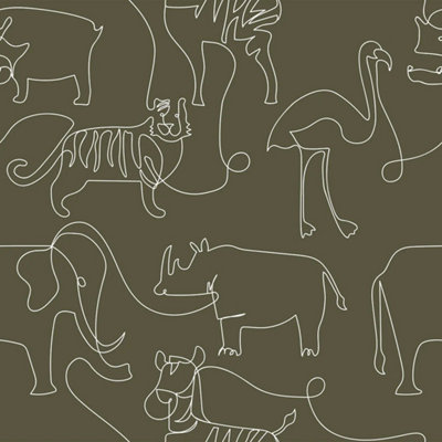 I Love Wallpaper Lines At The Zoo Wallpaper In Olive Green from B&Q