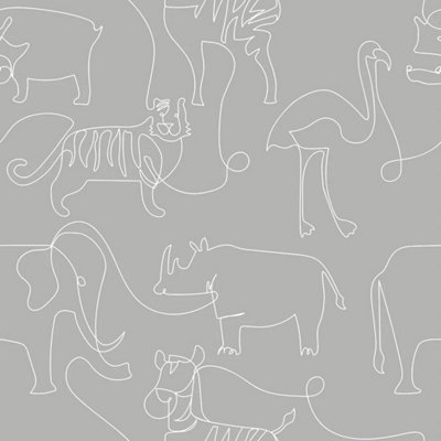 I Love Wallpaper Lines At The Zoo Wallpaper In Pale Grey from B&Q