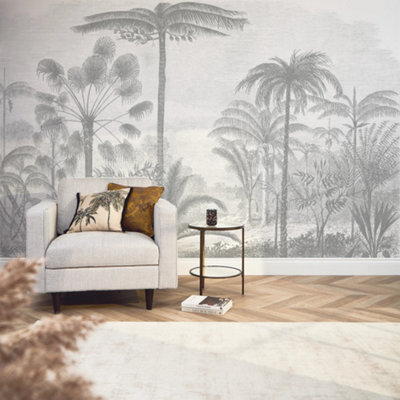 I Love Wallpaper Etched Palms Mural In Grey (300Cm X 240Cm) from B&Q