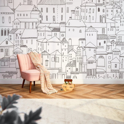 I Love Wallpaper Boulevard Mural In Monochrome (300Cm X 240Cm) from B&Q