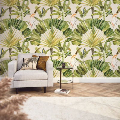 I Love Wallpaper Parrot Paradise Mural In Cream from B&Q