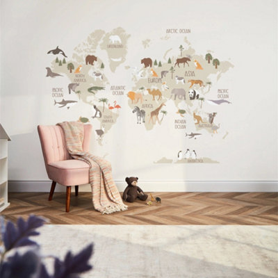 I Love Wallpaper Scandi Safari Map Mural In Natural from B&Q