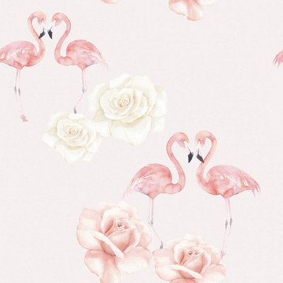 I Love Wallpaper Floral Flamingo Wallpaper Soft Pink