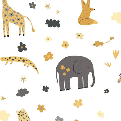 I Love Wallpaper Animal Kingdom Wallpaper In Mustard And Grey from B&Q