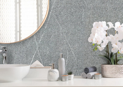 Aquabord 2X Shower Wall Panels BundlePietra Grey MarbleOffer Includes 1 Panel1 Tube AdhesiveAnd 1 Edge Trim from B&Q