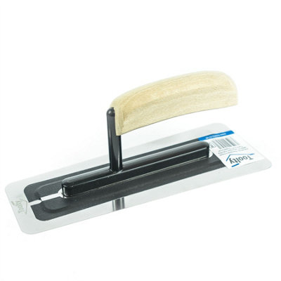 Toolty Flexible Venetian Trowel With Wooden Handle On Aluminium Foot 240Mm Stainless Steel For Plastering Rendering Smoothing Diy