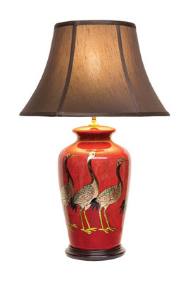 Downton Interiors Red Black Crane Oriental Chinese Ceramic Porcelain Table Lamp With Dark Shade from B&Q