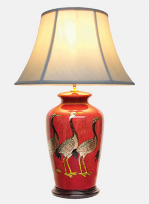 Downton Interiors Red Black Crane Oriental Chinese Ceramic Porcelain Table Lamp With Light Shade from B&Q