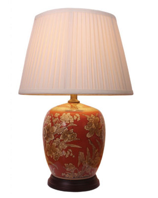 Downton Interiors Red Floral Oriental Chinese Floral Ceramic Porcelain Table Lamp from B&Q