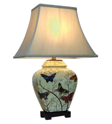 Downton Interiors Cream Butterfly Oriental Chinese Ceramic Porcelain Table Lamp from B&Q