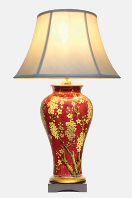 Downton Interiors Red Floral Oriental Chinese Ceramic Porcelain Table Lamp With Light Shade from B&Q