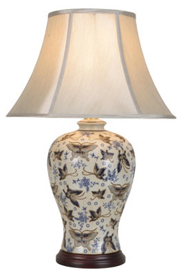 Downton Interiors Ivory Blue Butterfly Oriental Chinese Ceramic Porcelain Table Lamp from B&Q