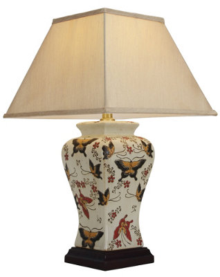 Downton Interiors Cream Yellow Butterfly Oriental Chinese Ceramic Porcelain Table Lamp from B&Q