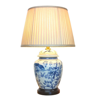 Downton Interiors Blue Bird Oriental Chinese Ceramic Porcelain Table Lamp from B&Q