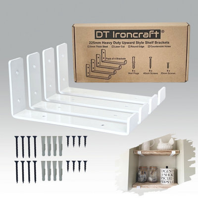 Dt Ironcraft Heavy Duty Shelf Brackets For Scaffold Board Shelving - Lip Up 225X100x40mm (2 Pairs ) White